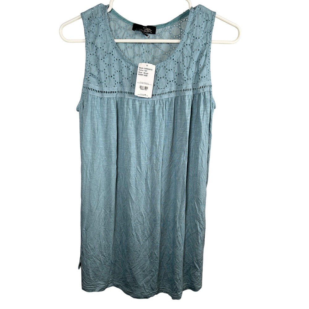 NEW Suzanne Betro Tunic Women's Small Blue Eyelet Yoke Sleeveless Tank Top